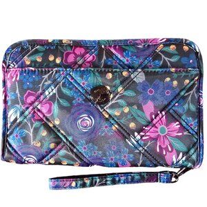 LUG Zeppelin Floral Navy Grey Large Wristlet Wallet NWOT